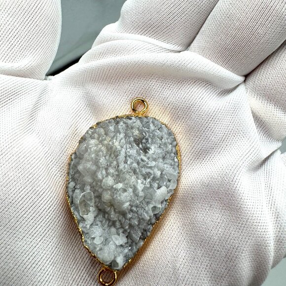 Smoke White Druzy Agate Geode Pendant 18K Gold Plated Boho Healing Crystal - Picture 9 of 16